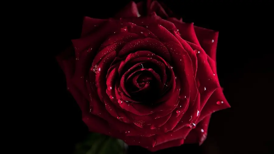 Attractive background photo of a red flower with dew on a black background for Windows 12