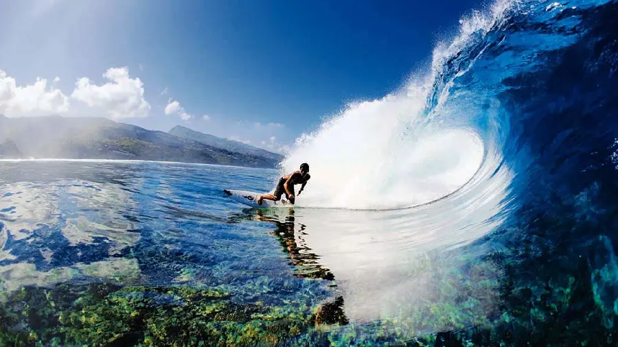 Exciting image of surfing in Hawaii