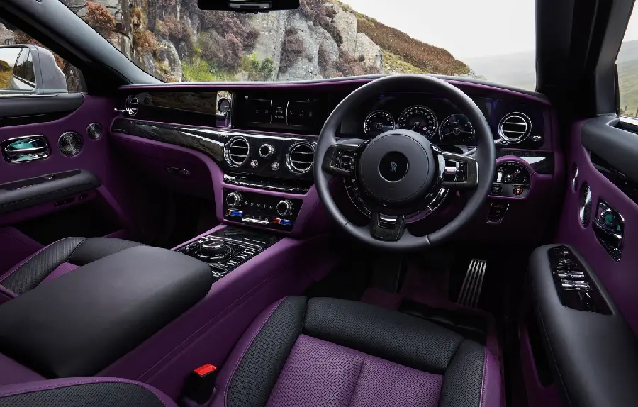 Beautiful purple and black image of the interior of the Rolls Royce in Green area