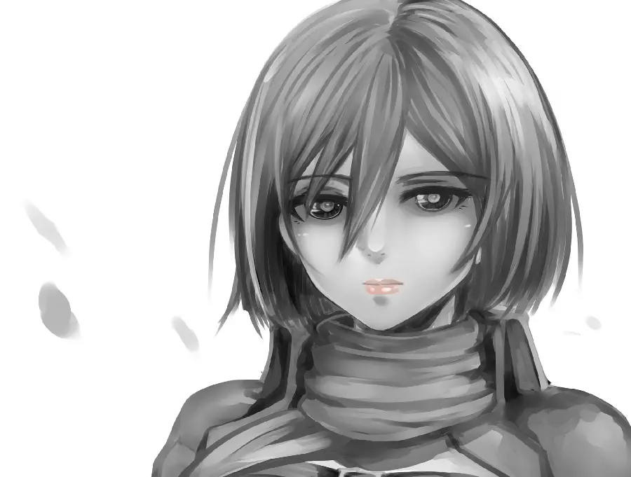 A very detailed and amazing drawing of the attractive Mikasa Ackerman's face