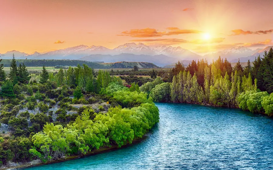 A charming stock photo of New Zealand nature at sunset