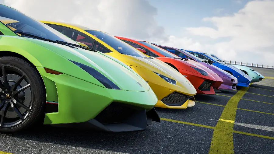 Exciting background photo of various Lamborghini cars in various colors