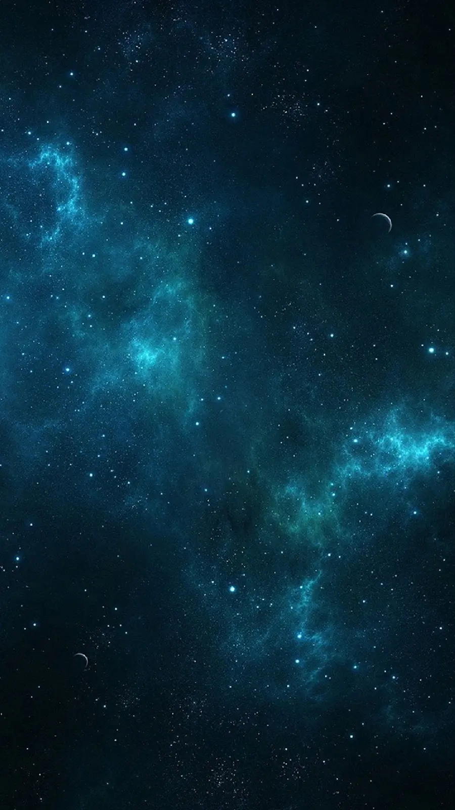 Amazing and cool background of the starry blue-green sky with the crescent moon for iPhone wallpaper
