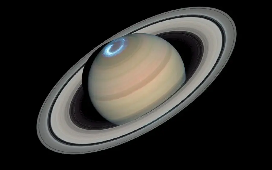 Graphic photo of Saturn with a beautiful gas ring around it