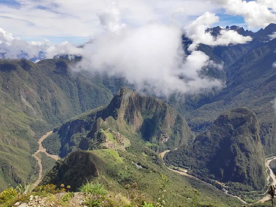 Stock photo of Huayna Mountain in Machu Picchu which is covered by the Urubama river belt