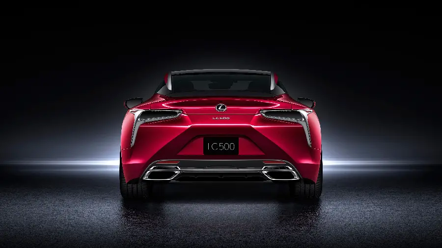 Download an interesting background photo of a Lexus LC 500 from the hood view on a black background
