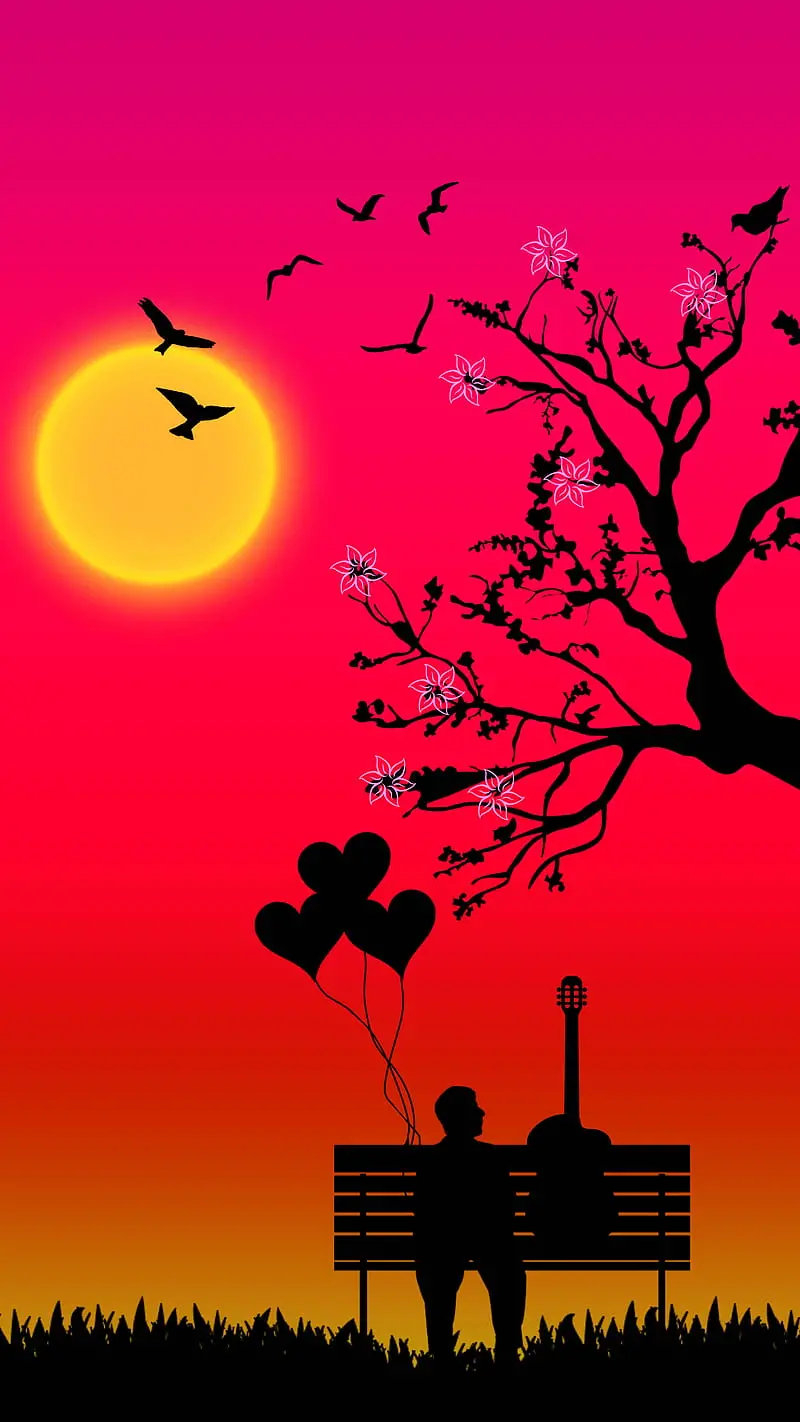 Attractive romantic wallpaper with a red sunset theme for Windows 11