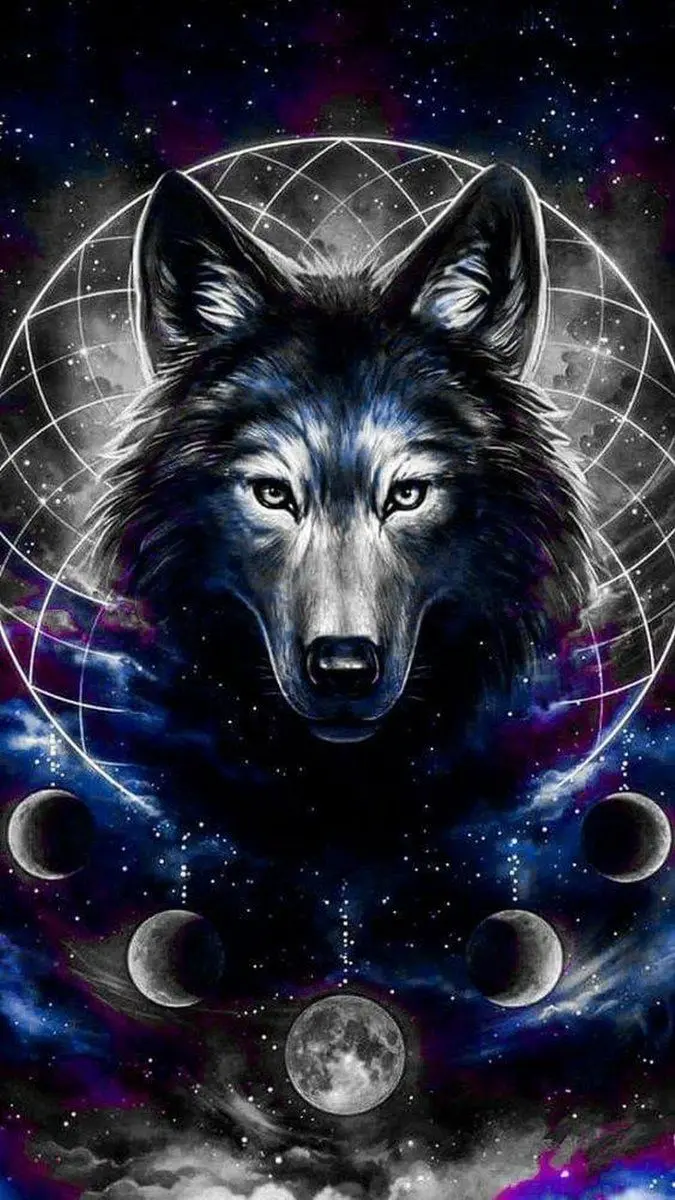 Magical wallpaper with a wolf design and the evolution of the moon with special quality 