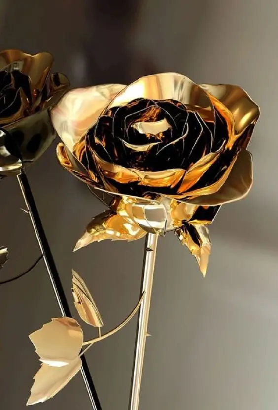 Ugly gold flower poster made with thin metal sheets