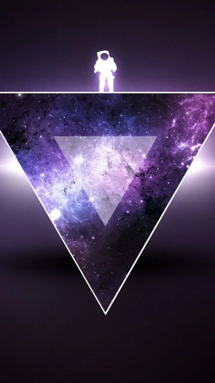 Minimal astronaut wallpaper on a beautiful purple galaxy triangle in HD quality