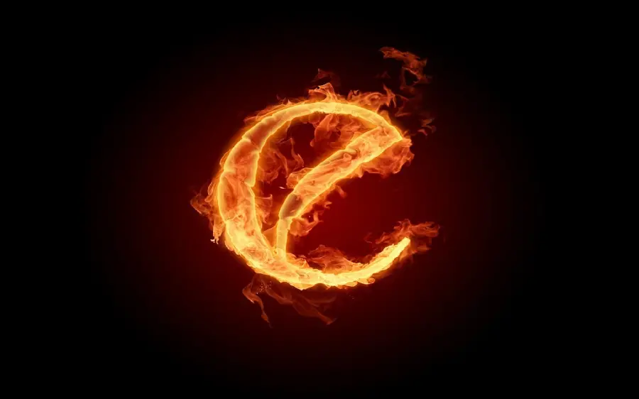 Attractive wallpaper image of the English letter e with a fiery theme for Telegram