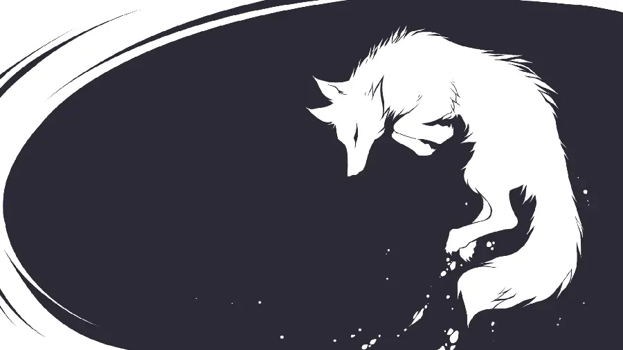 Wallpaper of the white arctic fox anime in the dark