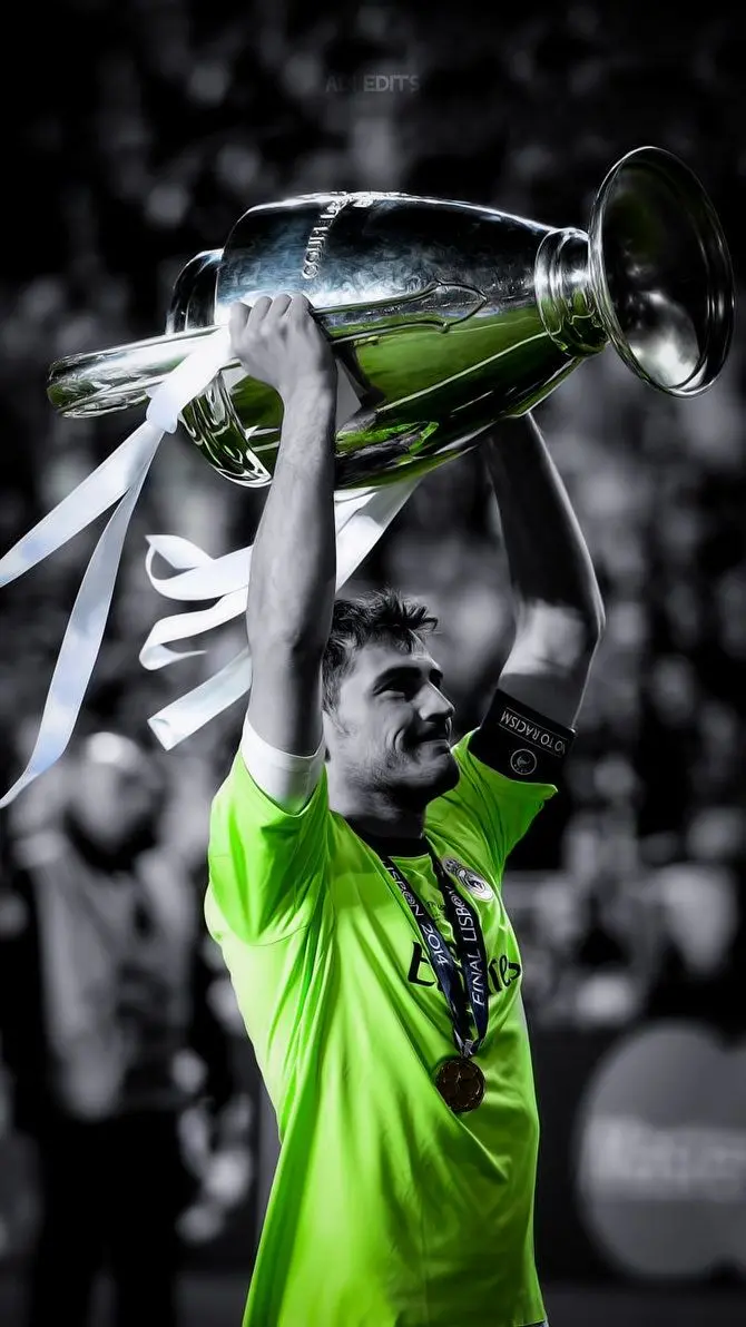 Attractive Background of Casillas with the World Cup in his Hands