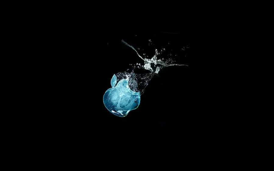 Blue bitten apple drowned in water background photo for Apple tablet