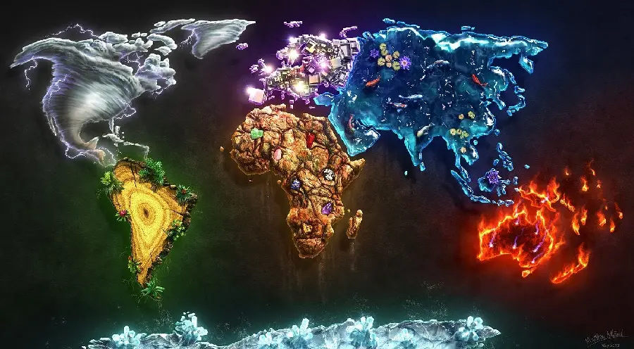 An interesting map of the world with bright and colorful neon lights suitable for Windows 10 and 11 backgrounds