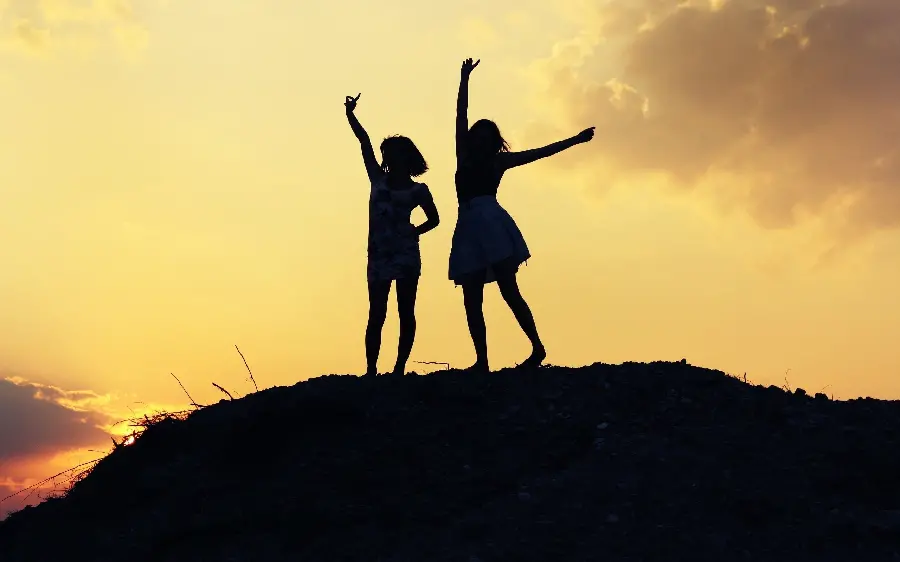 The Best Profile Picture of Friendship with the Shadow Design of Two Happy Girls at Sunset