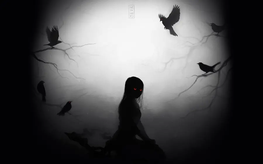 The most viewed dark girly anime with a sad girl and birds design for Instagram and Telegram profiles
