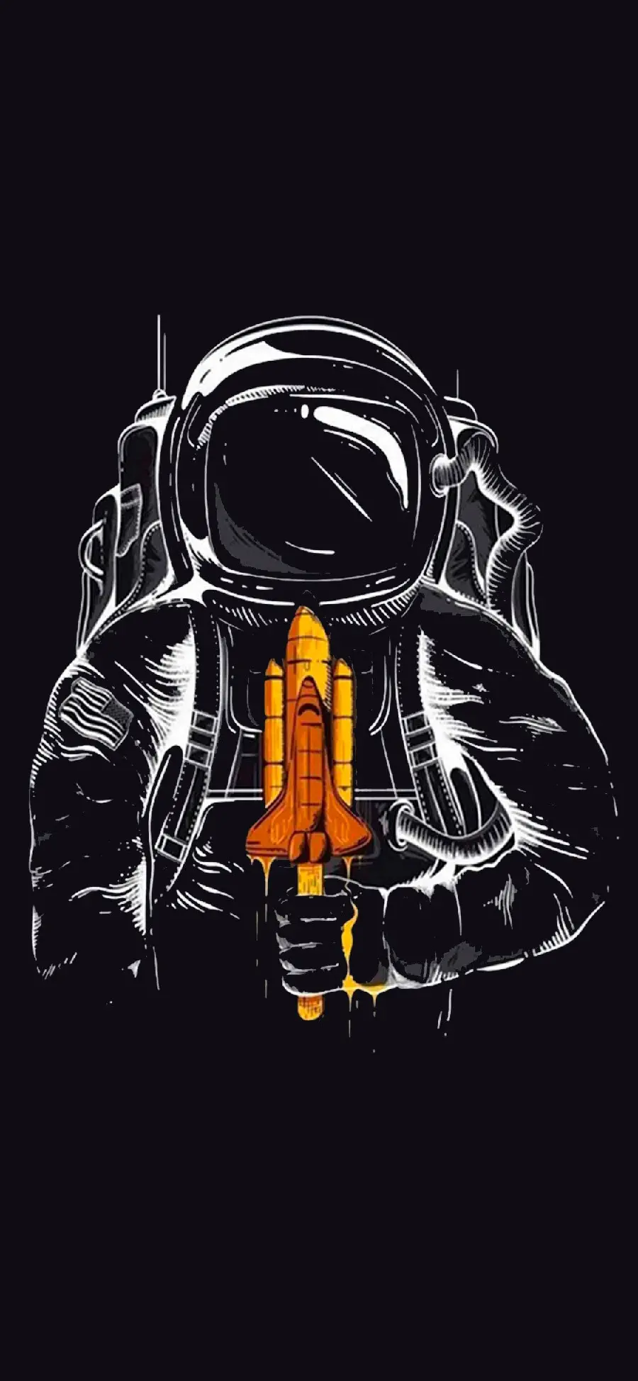 Cool vector image of an astronaut with an orange rocket in his hand for the background of Samsung and Xiaomi phones