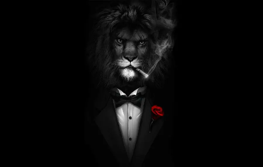 Classy Stock Photo of a Grumpy Lion in a Suit Smoking a Cigarette