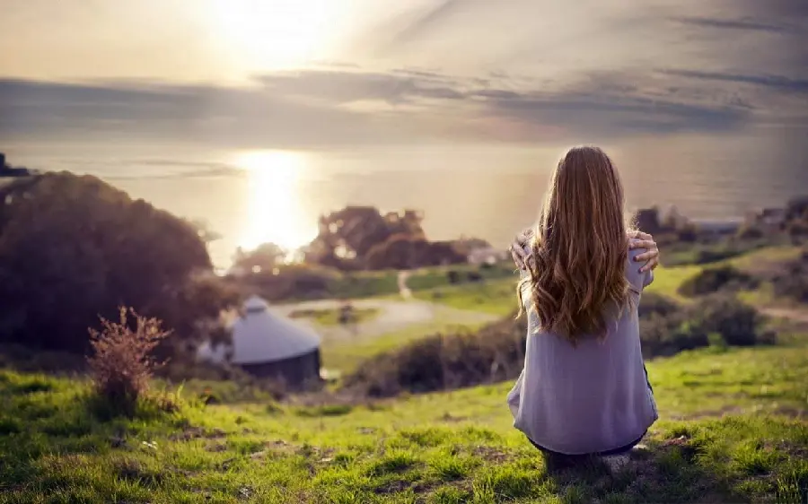 Eye-catching Stock Photo of Lonely Girl in Green Nature