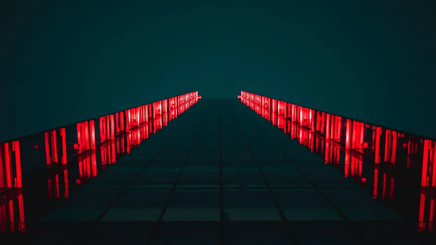 Fantasy and strange red image of a beautiful, new building