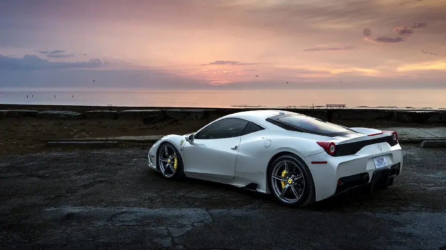 Download attractive wallpaper of Ferrari 458 at sunset for computer