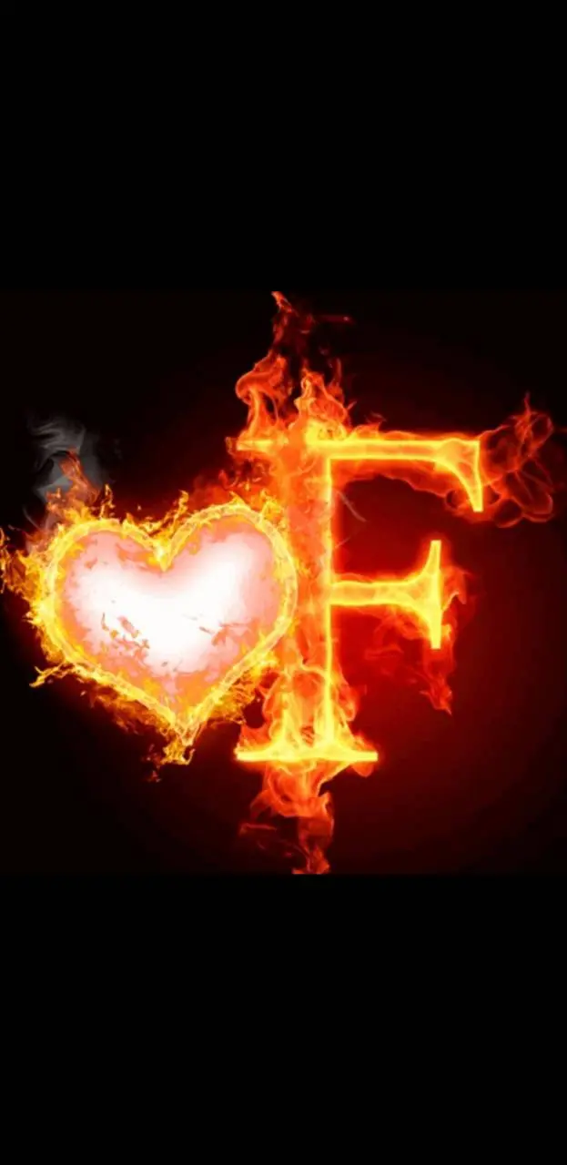 Download a beautiful heart poster of F with a fiery heart next to it in high quality