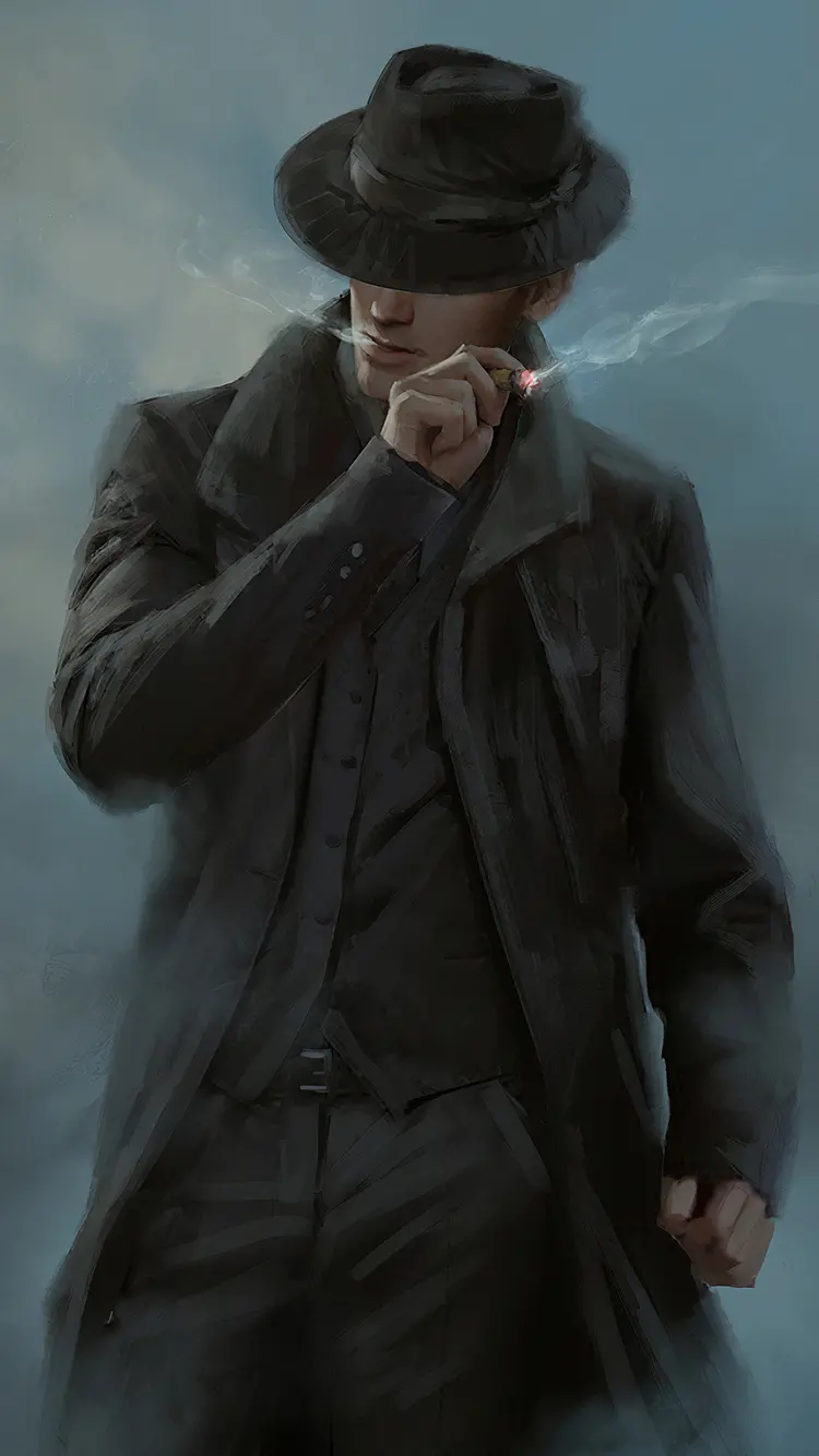 Cool graphic image of a stylish man smoking in a dark theme