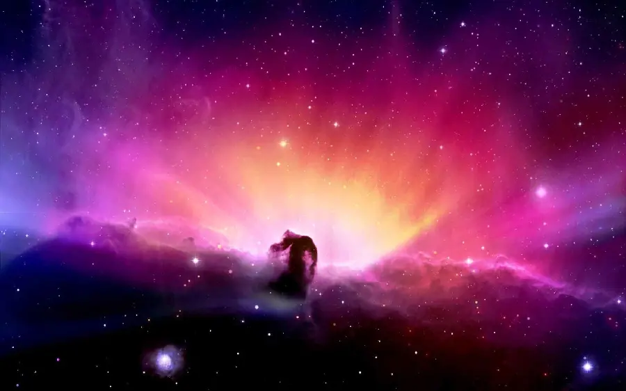 The most amazing background of the dreamy Horsehead Nebula with yellow, orange, pink, purple colors