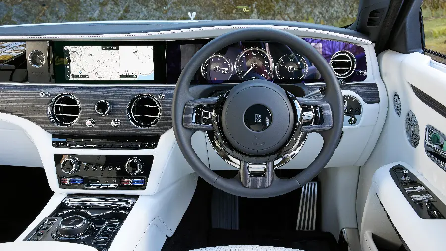 A stunning wallpaper from the interior of the Rolls Royce car in black and white