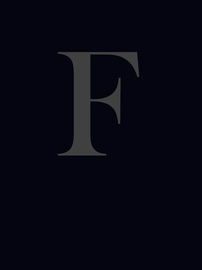 Download a soothing background image of a gray letter F on a black background