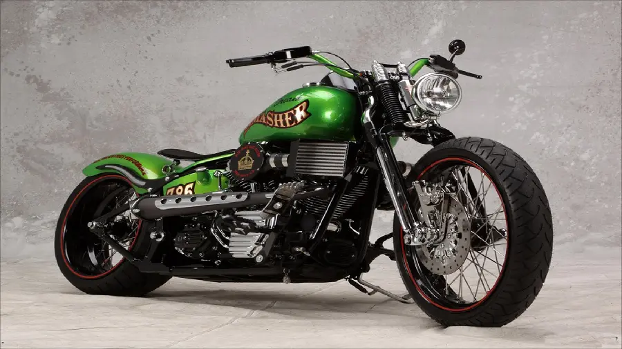 A compact light green vector with excellent quality of a new and heavy custom motorcycle