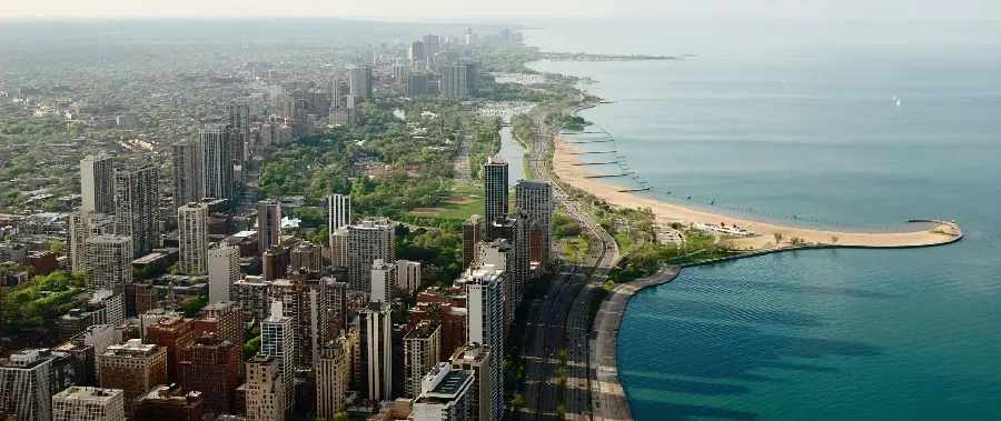 Fantasy and new photo of skyscrapers and green space by the Mediterranean Sea of ​​Barcelona