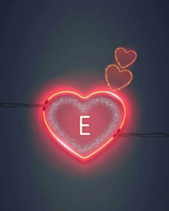 Special graphic view of the letter E with a colorful heart design