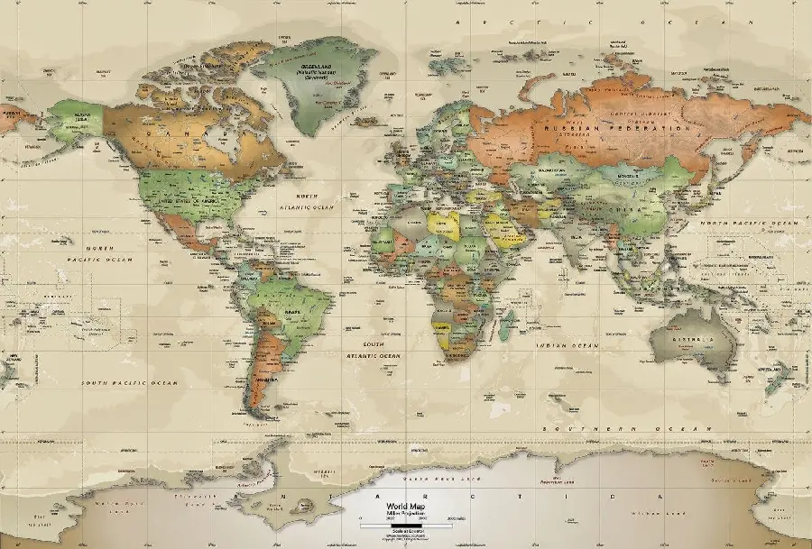 Download the free map of the Earth and continents in exceptional quality 