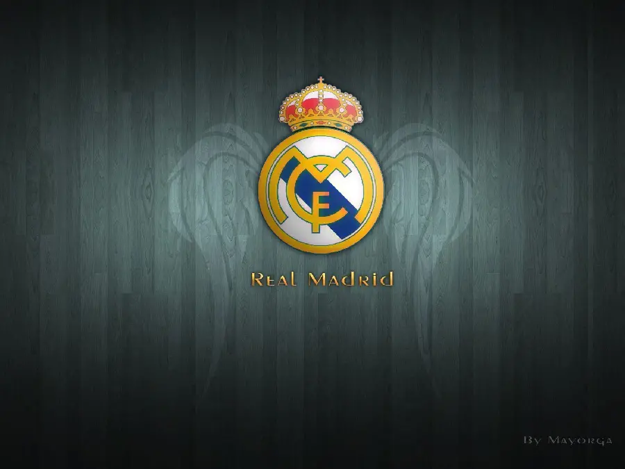 Download a classy background image of the Real Madrid team logo with two angel wings around it