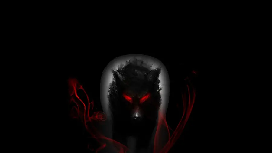 Fantasy and awesome background of alpha wolf with red eyes