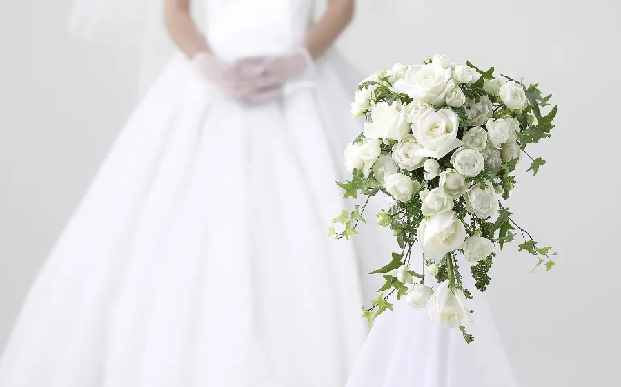 Download a rare background of a bride and a bouquet of white roses in HD quality suitable Laptop