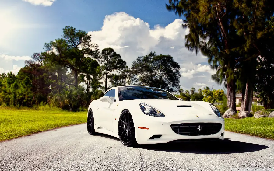 Unique background photo of a white Ferrari next to a green space in HD quality suitable for WhatsApp