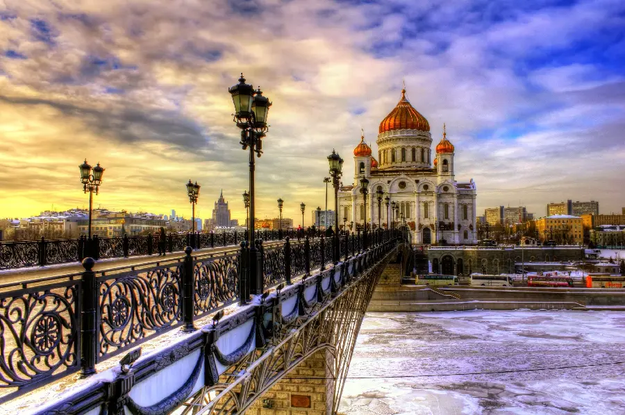 Special Telegram profile photo of an old church next to a beautiful bridge in St. Petersburg, Russia