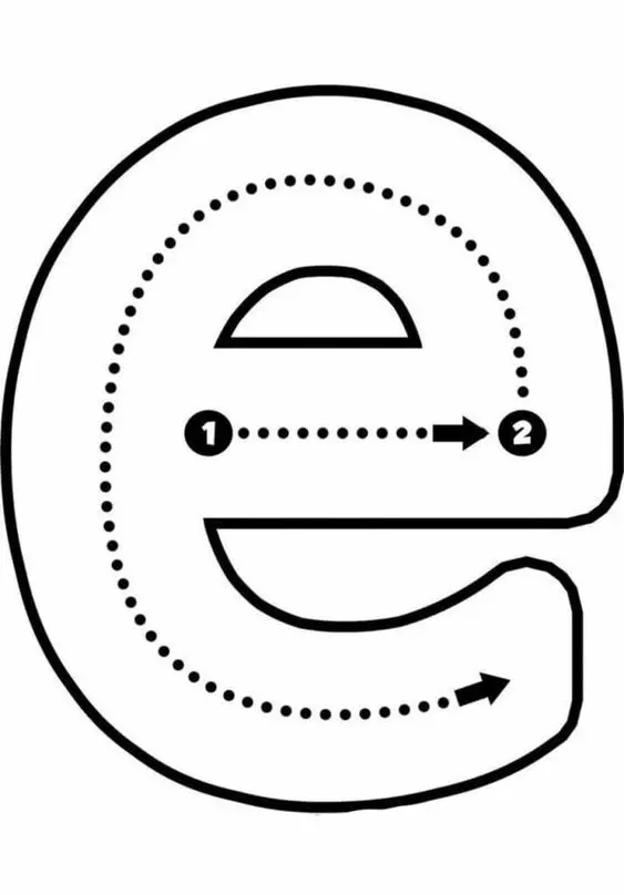 A pattern for writing the English letter E, small, for children