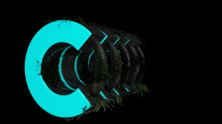 3D image of the English letter c with a bright blue color for the profile 
