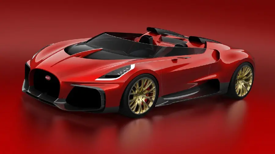 Background of the new Bugatti car called Mistral red
