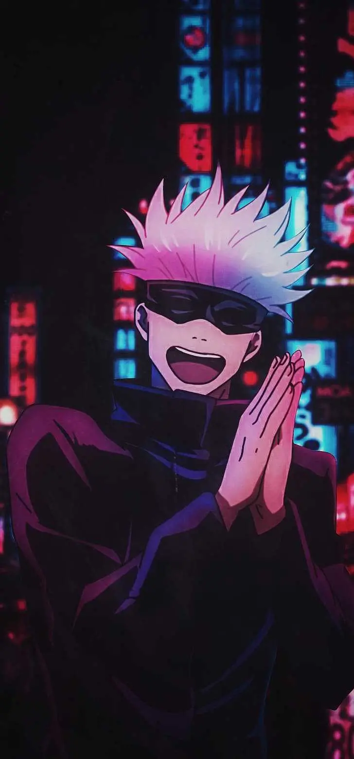 Best 8K wallpaper of Goju Satoru with a happy face at night