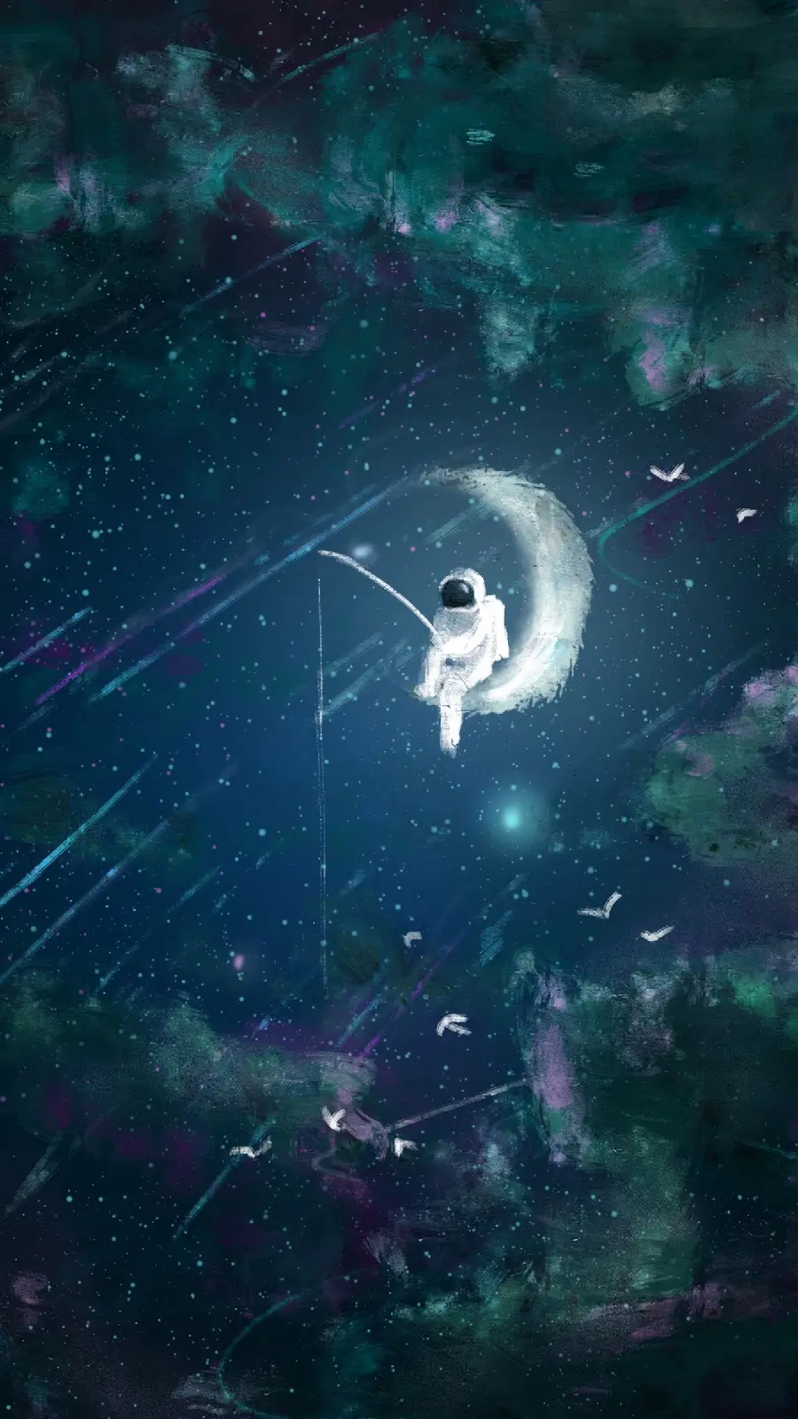 Download fantasy and beautiful photo of an astronaut fishing in a blue starry galaxy in HD quality