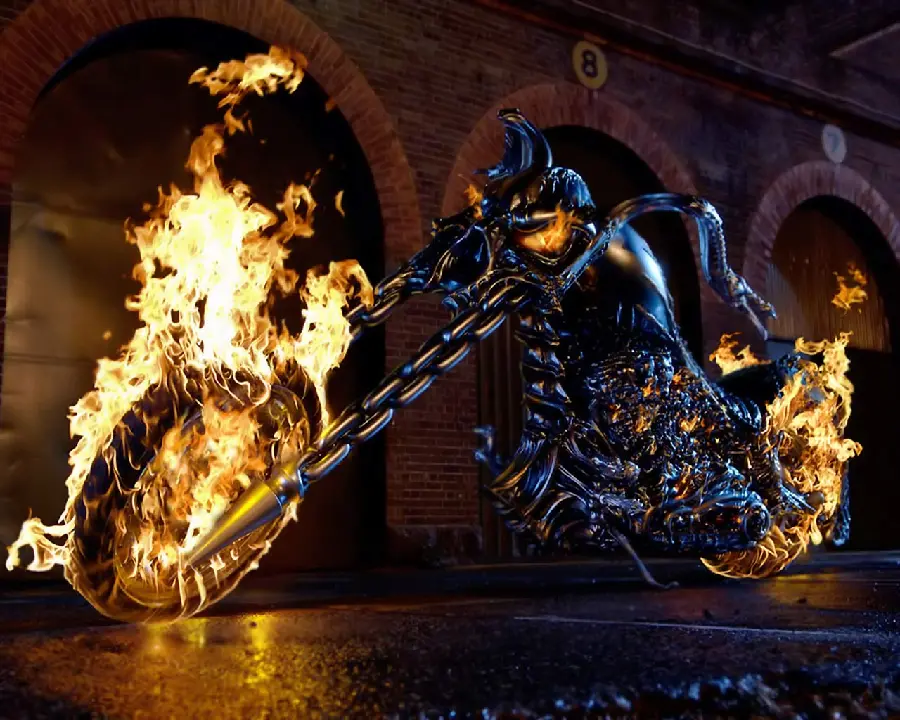 Fantastic image with a luxurious design of a motorcycle with a fiery wheel 