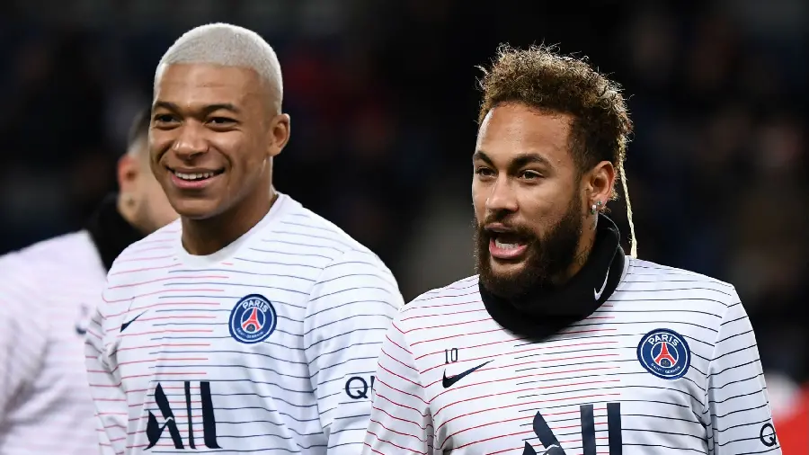 High quality hd photo of Neymar and Mbappe in white sportswear suitable for Instagram