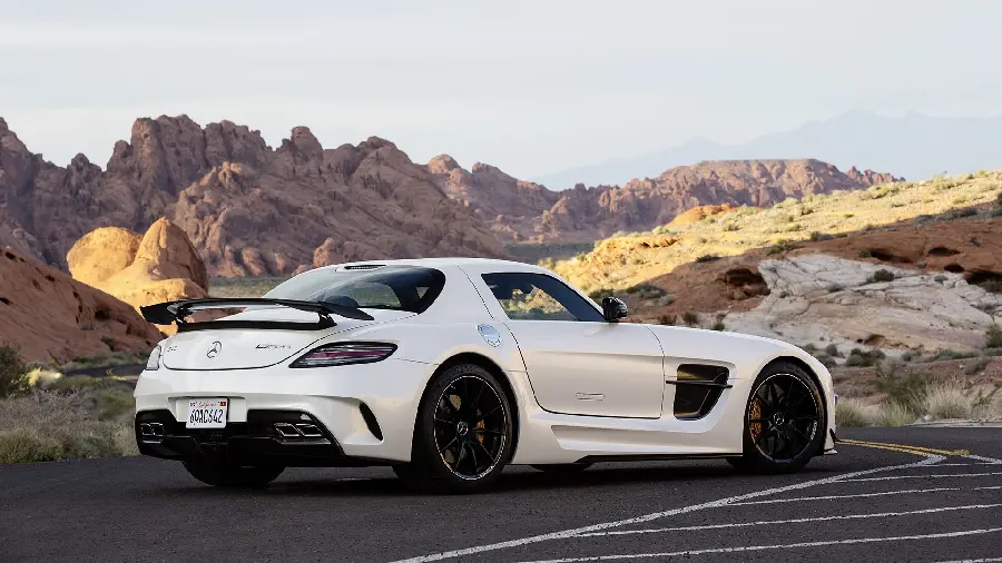 High quality background of the back and hood of a white Mercedes-Benz
