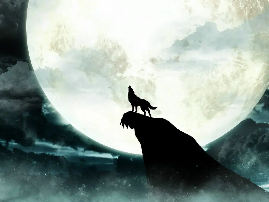 Sparkling and wonderful wolf and moon wallpaper for desktop 