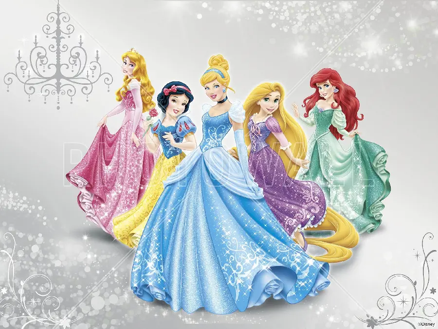 Full HD Cartoon Photo with Silver Shiny Design of Princesses
